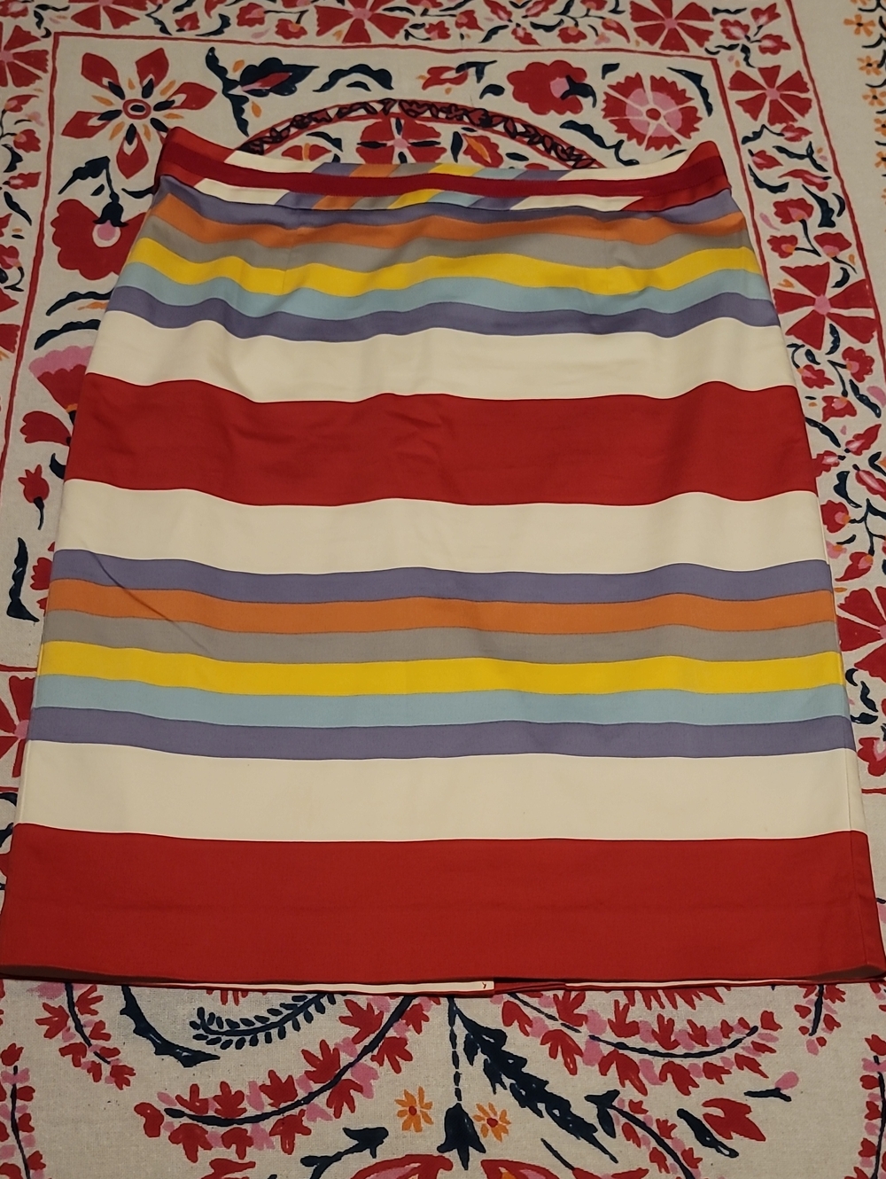 Boden Womens Striped Multicolor Preppy Pencil Skirt with Red Ribbon Detail